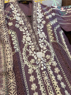 Elegant Chikankari Embroidered Long Shirt 3PC Suit With Shaded Chiffon Dupatta