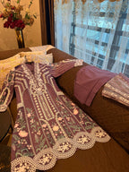 Elegant Chikankari Embroidered Long Shirt 3PC Suit With Shaded Chiffon Dupatta