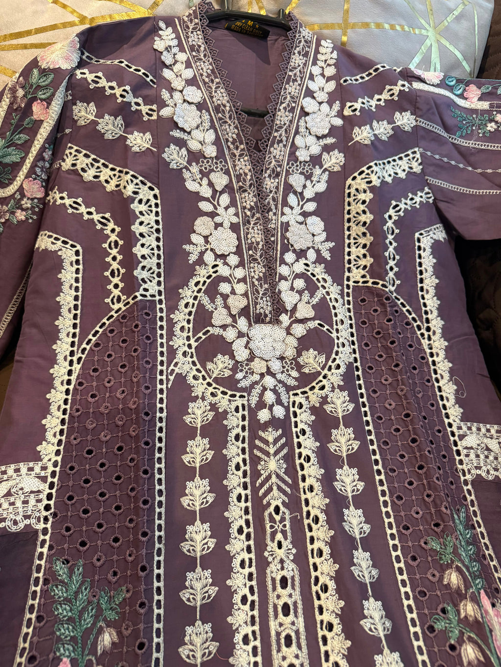 Elegant Chikankari Embroidered Long Shirt 3PC Suit With Shaded Chiffon Dupatta