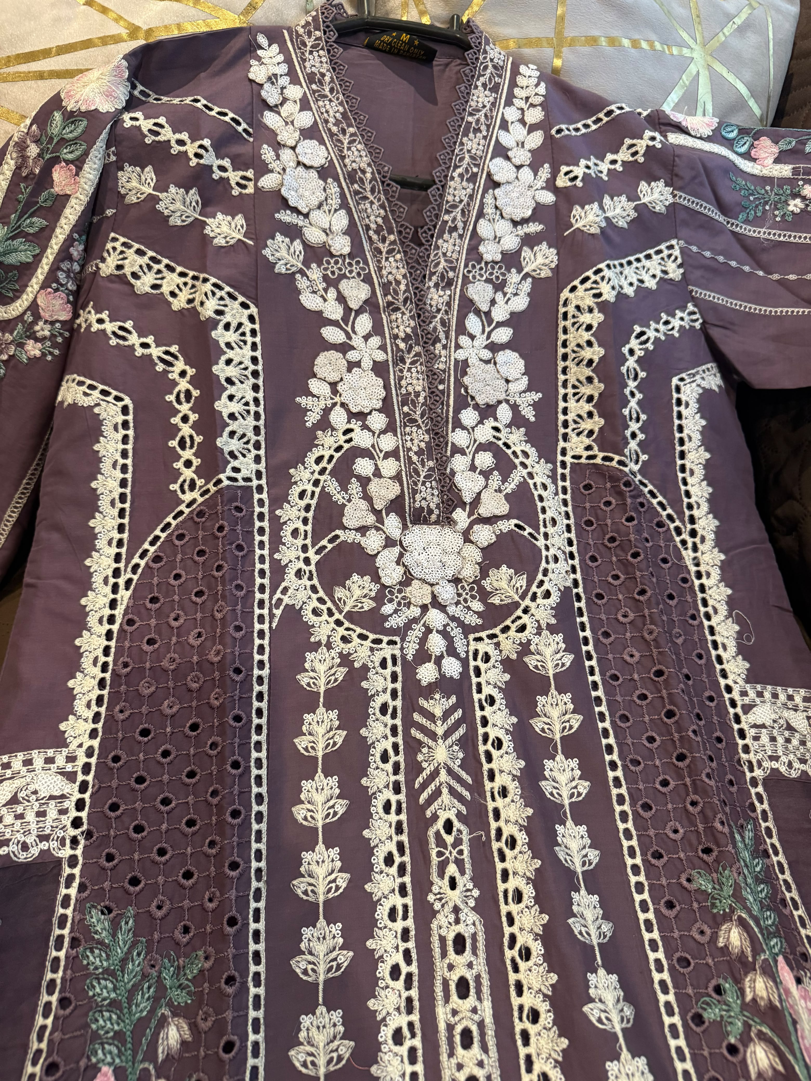 Elegant Chikankari Embroidered Long Shirt 3PC Suit With Shaded Chiffon Dupatta