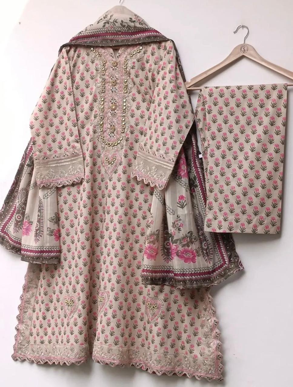 Ethnic Inspired Premium Lawn Kaftan 3PC Festive Suit (Relaxed Loose Fit)