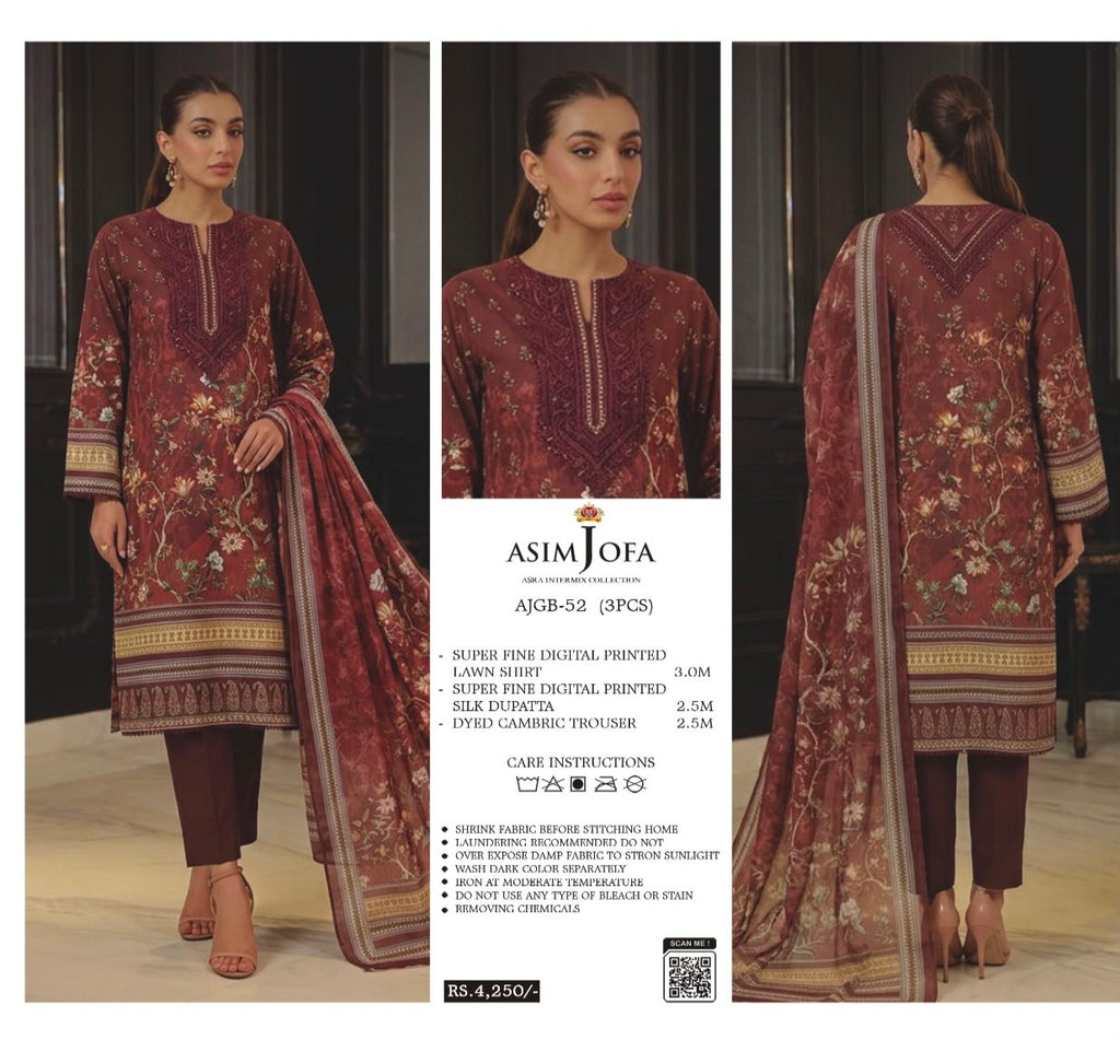 Asim Jofa Asra Intermix Collection Unstitched 3PC Printed Lawn Series