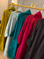 Luxury Silk Cutwork Long Dress 3PC Suit With Chiffon Dupatta (Relaxed Loose Fit)