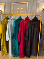 Luxury Silk Cutwork Long Dress 3PC Suit With Chiffon Dupatta (Relaxed Loose Fit)