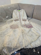 Premium Indian Silk Embroidered 3PC Suit With Heavy Flairy Sharara & Organza Dupatta
