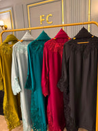 Luxury Silk Cutwork Long Dress 3PC Suit With Chiffon Dupatta (Relaxed Loose Fit)