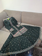 Premium Indian Silk Embroidered 3PC Suit With Heavy Flairy Sharara & Organza Dupatta