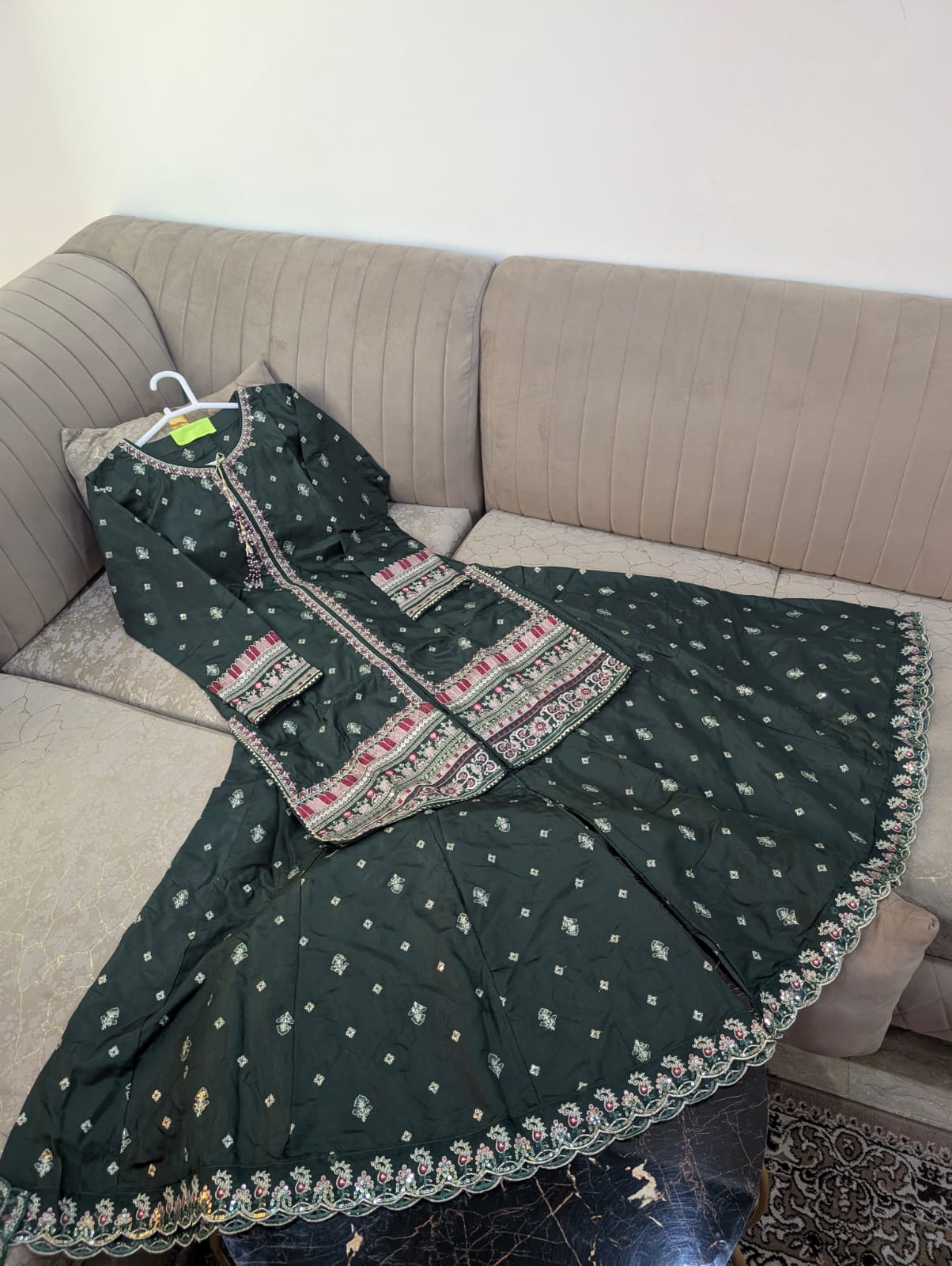 Premium Indian Silk Embroidered 3PC Suit With Heavy Flairy Sharara & Organza Dupatta
