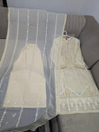 Luxury Chiffon Embroidered 3PC Suit With Boring Work Shirt & Embroidered Palazzo