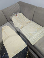 Luxury Chiffon Embroidered 3PC Suit With Boring Work Shirt & Embroidered Palazzo
