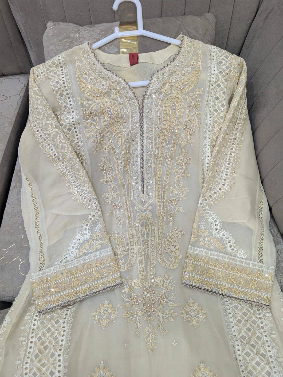 Luxury Chiffon Embroidered 3PC Suit With Boring Work Shirt & Embroidered Palazzo