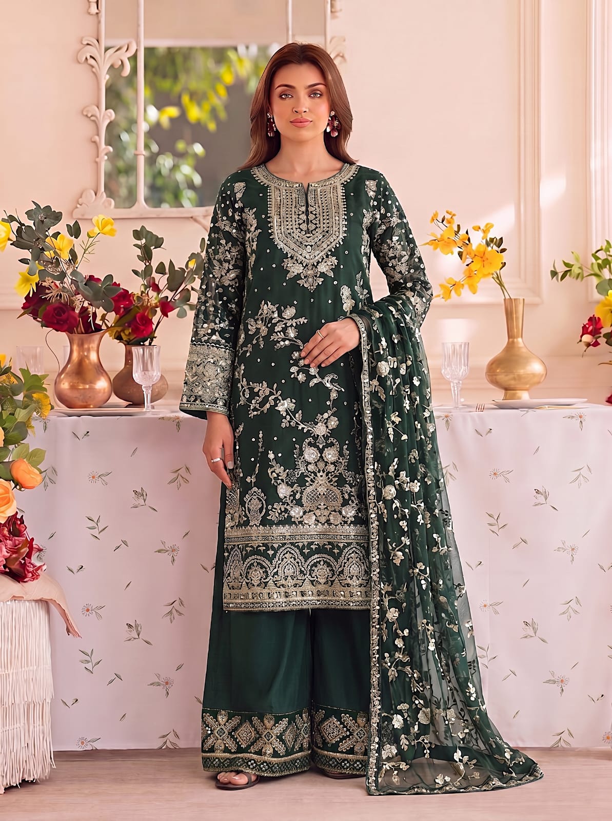 Luxury Chiffon Embroidered 3PC Festive Suit With Premium Chiffon Dupatta