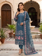 Premium Lawn Boring Work 3PC Suit With Digital Printed Dupatta & Plain Trouser