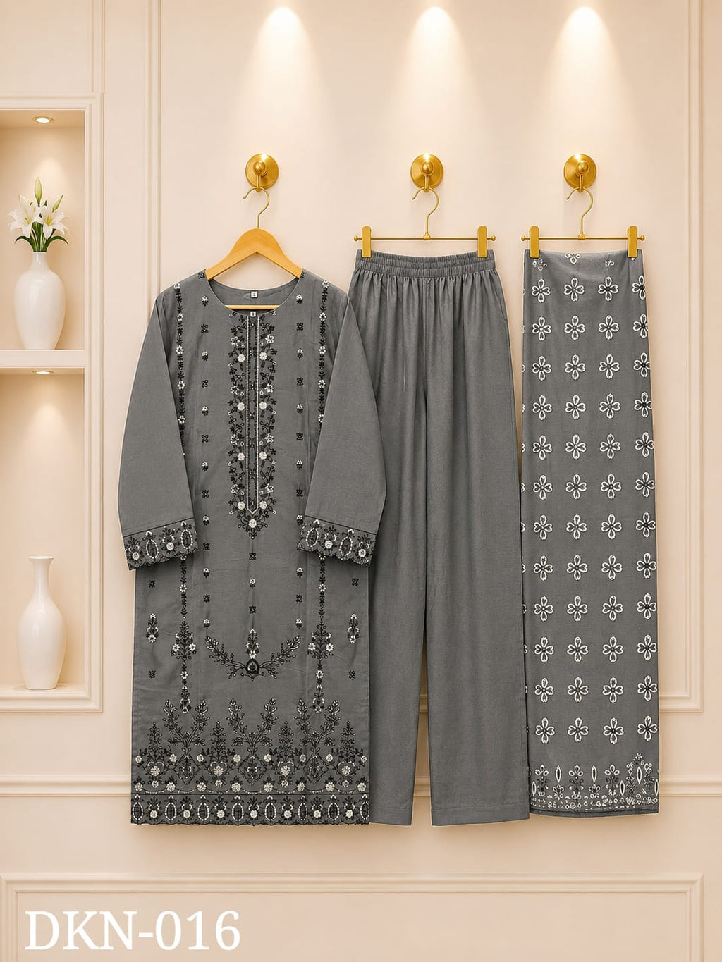 Premium Dhanak Embroidered Winter 3PC Suit With Elegant Woolen Shawl