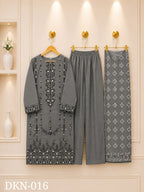 Premium Dhanak Embroidered Winter 3PC Suit With Elegant Woolen Shawl