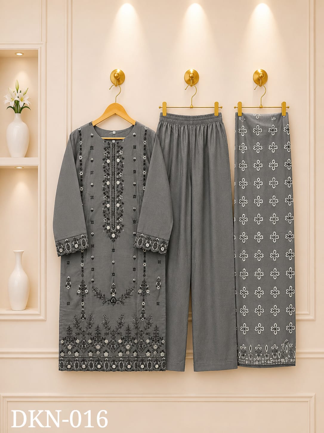 Premium Dhanak Embroidered Winter 3PC Suit With Elegant Woolen Shawl