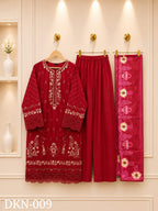 Premium Dhanak Embroidered Winter 3PC Suit With Elegant Woolen Shawl