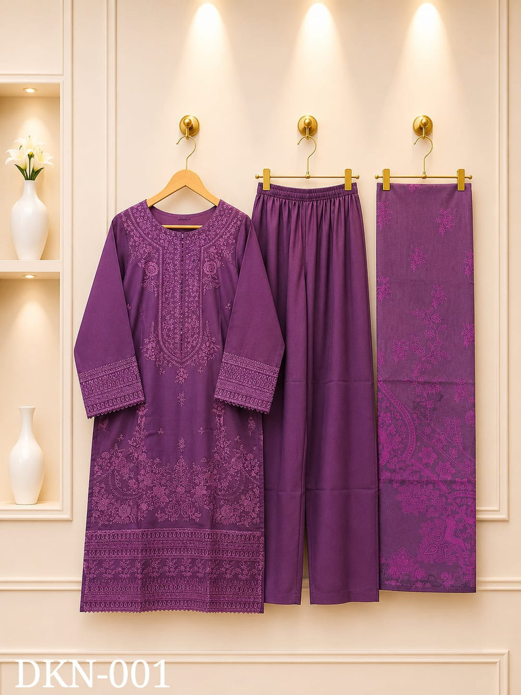 Premium Dhanak Embroidered Winter 3PC Suit With Elegant Woolen Shawl