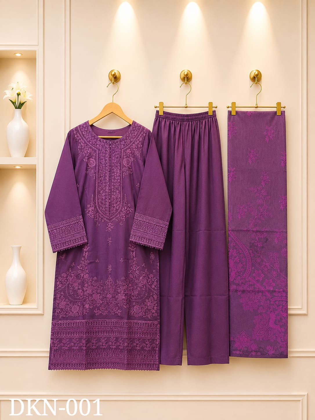 Premium Dhanak Embroidered Winter 3PC Suit With Elegant Woolen Shawl