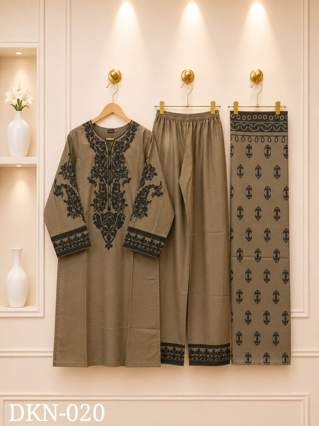 Premium Dhanak Embroidered Winter 3PC Suit With Elegant Woolen Shawl