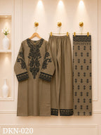 Premium Dhanak Embroidered Winter 3PC Suit With Elegant Woolen Shawl