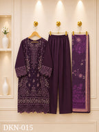 Premium Dhanak Embroidered Winter 3PC Suit With Elegant Woolen Shawl