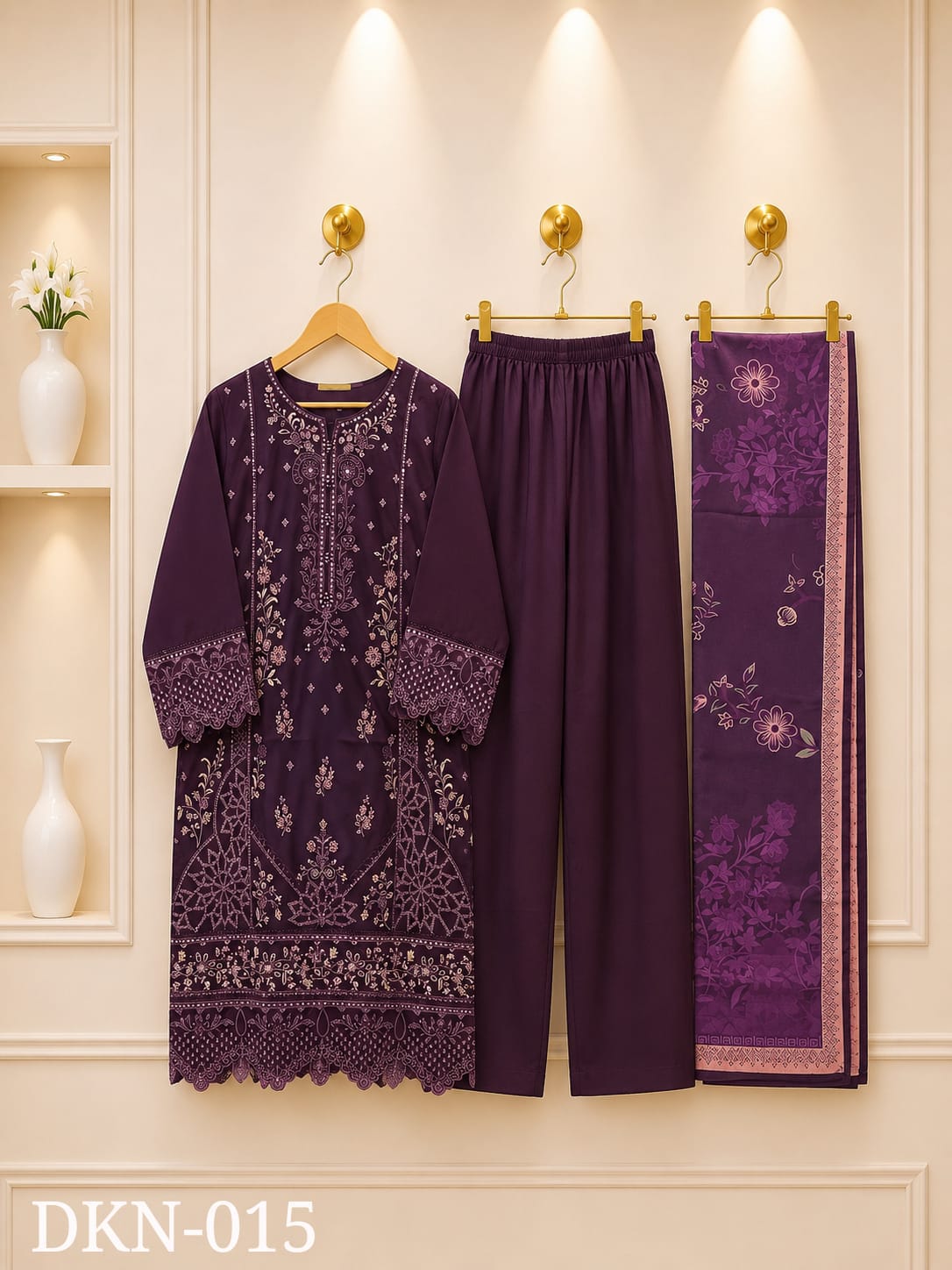 Premium Dhanak Embroidered Winter 3PC Suit With Elegant Woolen Shawl