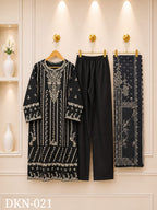 Premium Dhanak Embroidered Winter 3PC Suit With Elegant Woolen Shawl