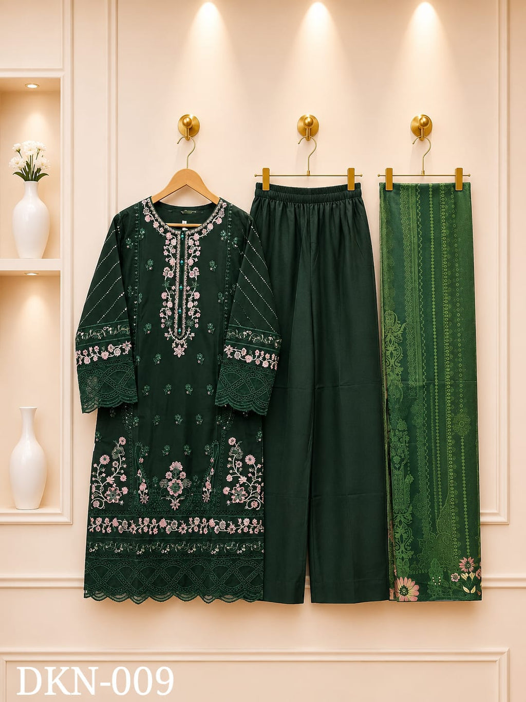 Premium Dhanak Embroidered Winter 3PC Suit With Elegant Woolen Shawl