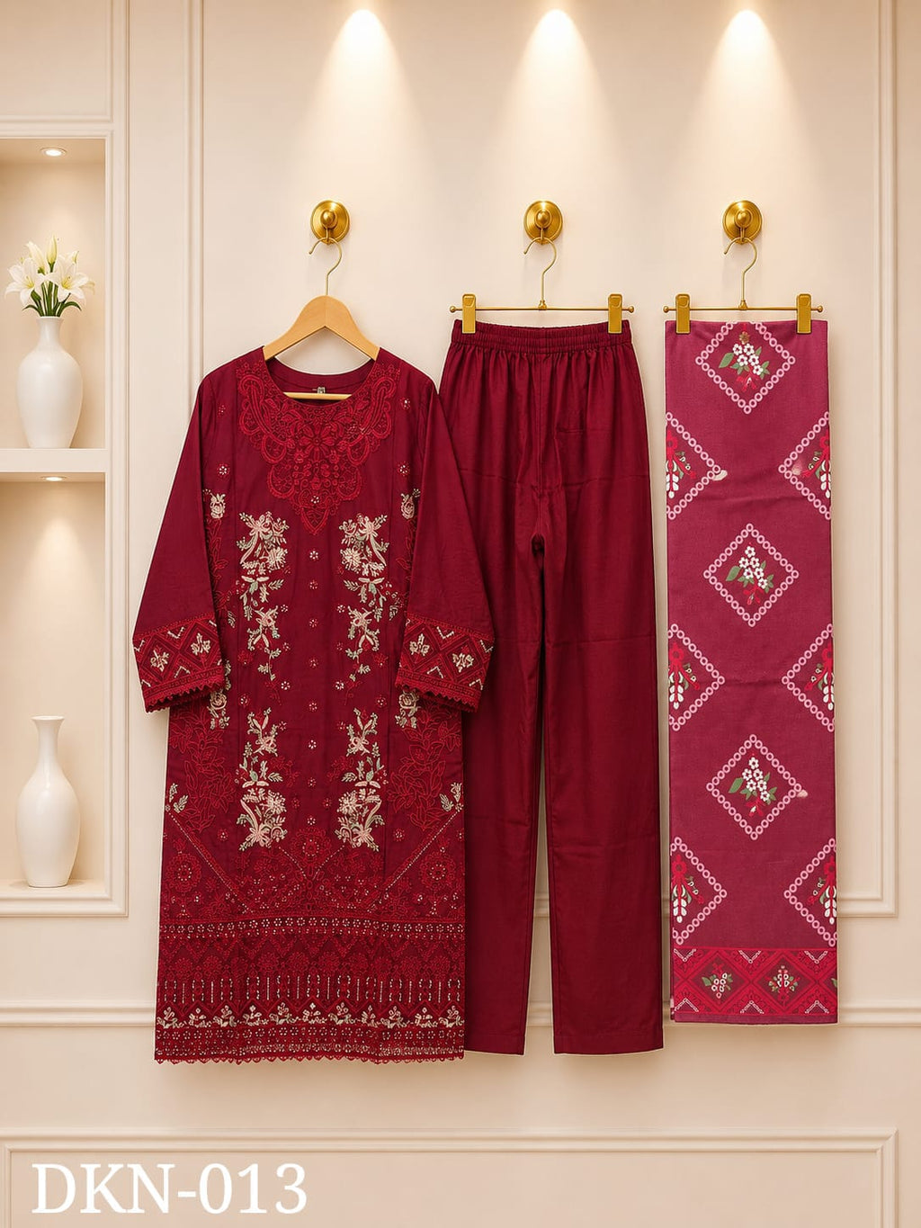 Premium Dhanak Embroidered Winter 3PC Suit With Elegant Woolen Shawl