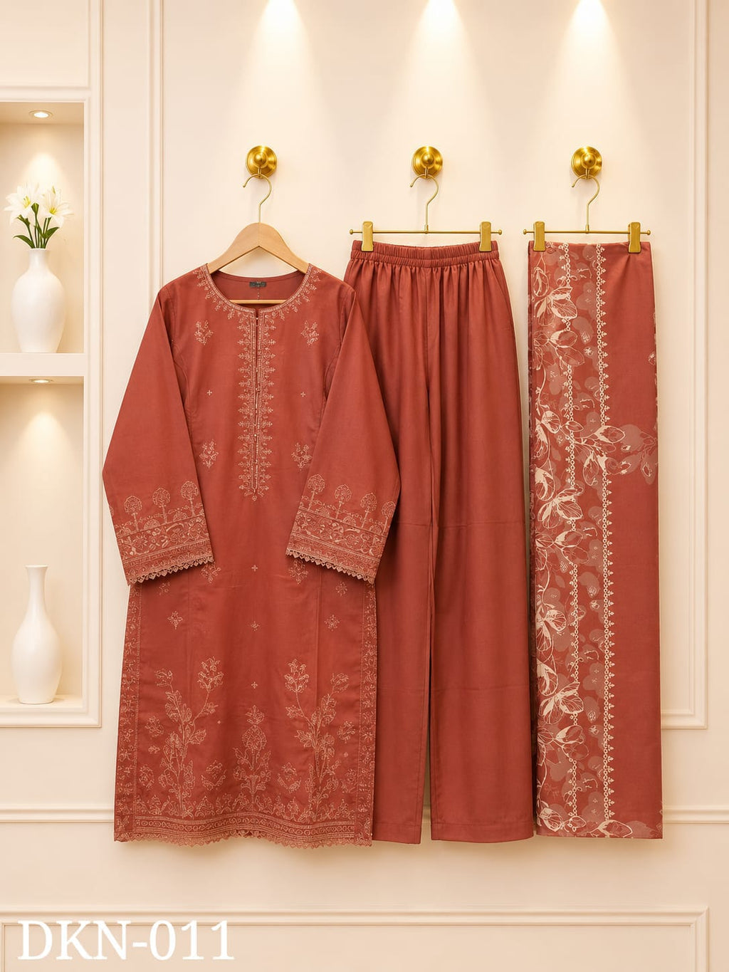 Premium Dhanak Embroidered Winter 3PC Suit With Elegant Woolen Shawl