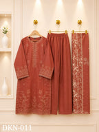 Premium Dhanak Embroidered Winter 3PC Suit With Elegant Woolen Shawl