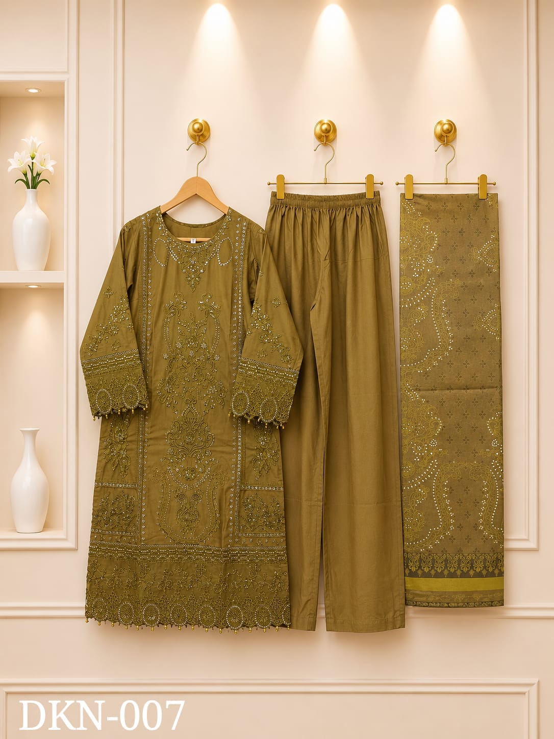 Premium Dhanak Embroidered Winter 3PC Suit With Elegant Woolen Shawl