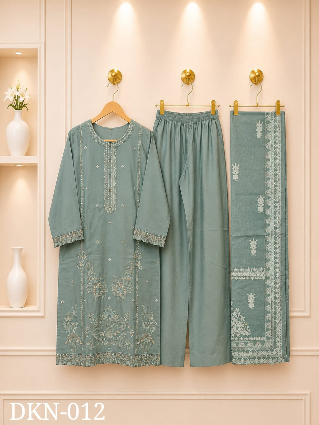 Premium Dhanak Embroidered Winter 3PC Suit With Elegant Woolen Shawl
