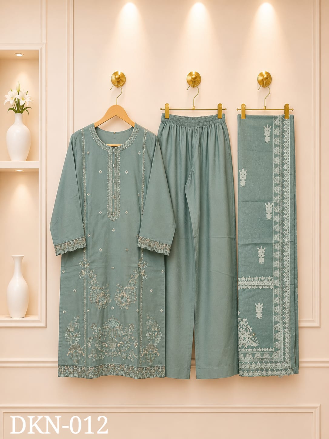 Premium Dhanak Embroidered Winter 3PC Suit With Elegant Woolen Shawl