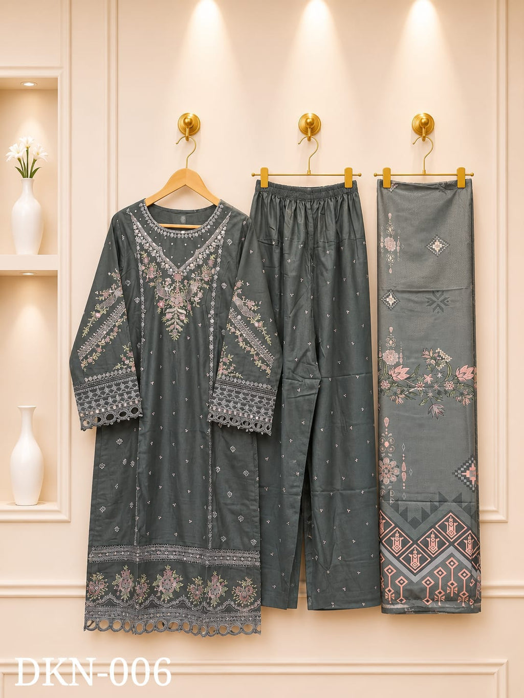 Premium Dhanak Embroidered Winter 3PC Suit With Elegant Woolen Shawl