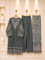 Premium Dhanak Embroidered Winter 3PC Suit With Elegant Woolen Shawl