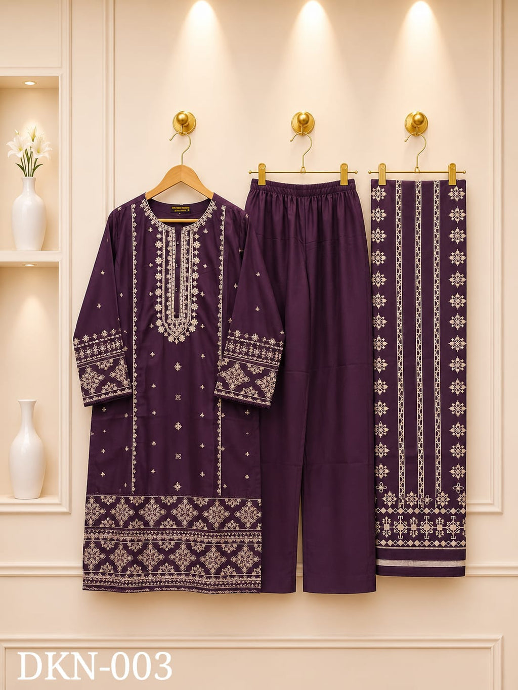 Premium Dhanak Embroidered Winter 3PC Suit With Elegant Woolen Shawl