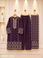 Premium Dhanak Embroidered Winter 3PC Suit With Elegant Woolen Shawl