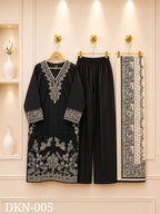 Premium Dhanak Embroidered Winter 3PC Suit With Elegant Woolen Shawl