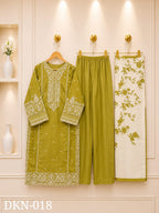 Premium Dhanak Embroidered Winter 3PC Suit With Elegant Woolen Shawl
