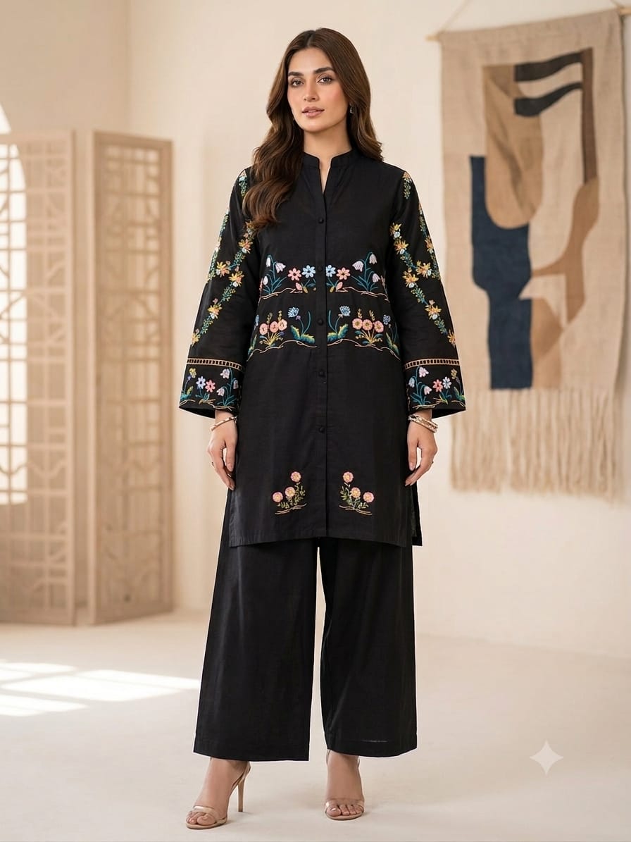Premium Embroidered Solid Co-Ord Set (Matching Shirt & Trouser)