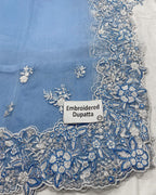 Hussain Rehar - The Scent Luxury Pret Raw Silk 3PC Suit With Organza Dupatta (Off-White & Ice Blue)