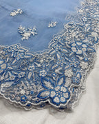 Hussain Rehar - The Scent Luxury Pret Raw Silk 3PC Suit With Organza Dupatta (Off-White & Ice Blue)