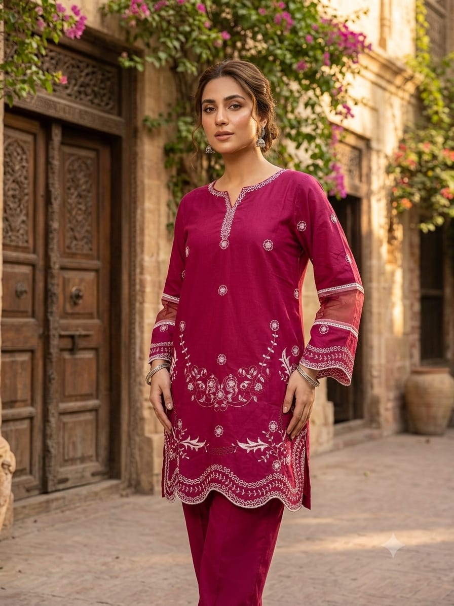 Premium Embroidered Solid Co-Ord Set (Matching Shirt & Trouser)