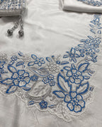 Hussain Rehar - The Scent Luxury Pret Raw Silk 3PC Suit With Organza Dupatta (Off-White & Ice Blue)
