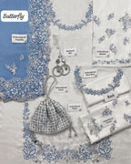 Hussain Rehar - The Scent Luxury Pret Raw Silk 3PC Suit With Organza Dupatta (Off-White & Ice Blue)