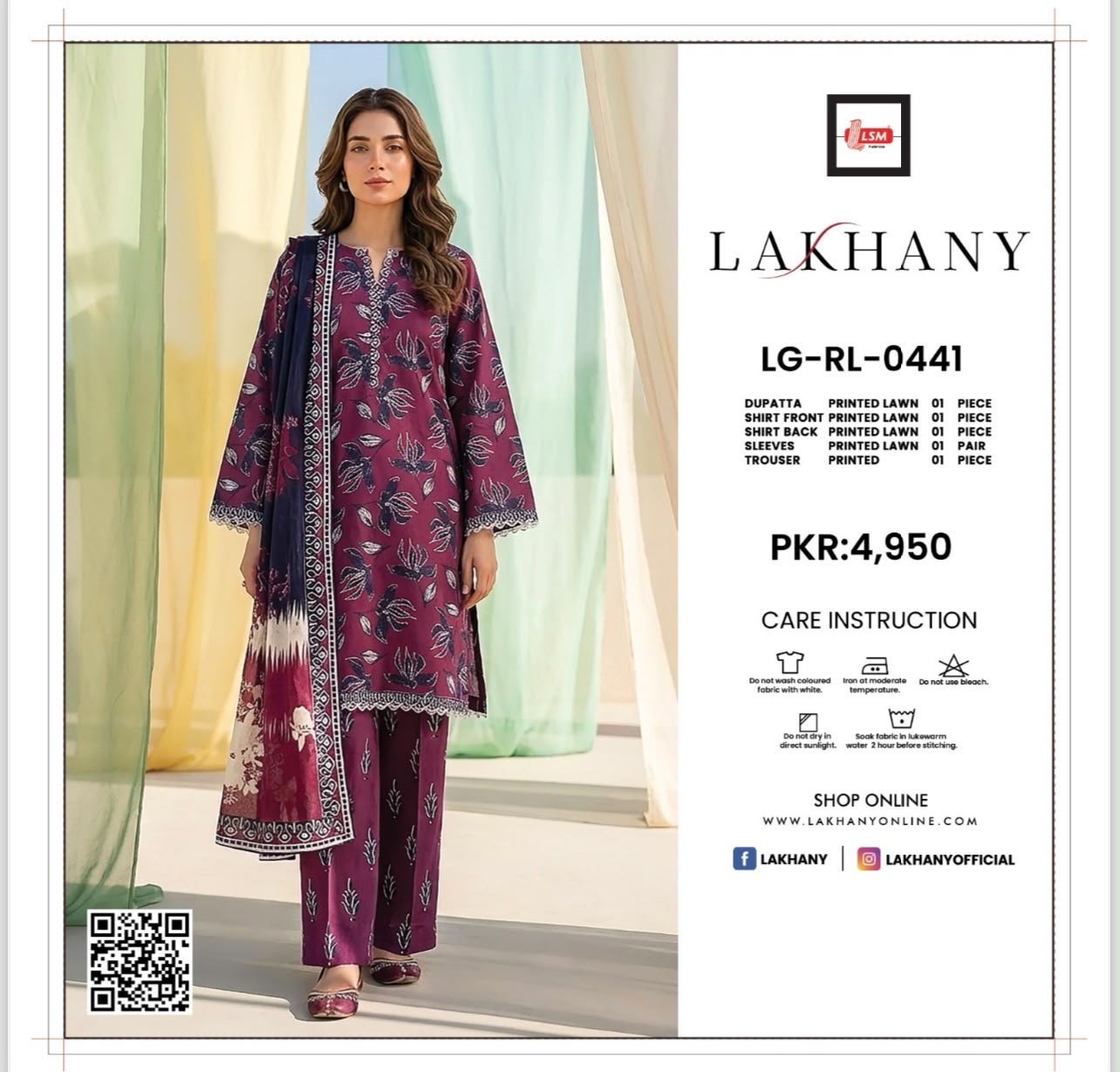 Lakhany Fabrics (LSM) Premium Unstitched Printed Lawn 3PC Collection