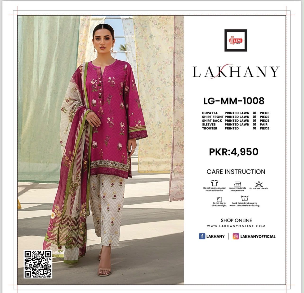 Lakhany Fabrics (LSM) Premium Unstitched Printed Lawn 3PC Collection
