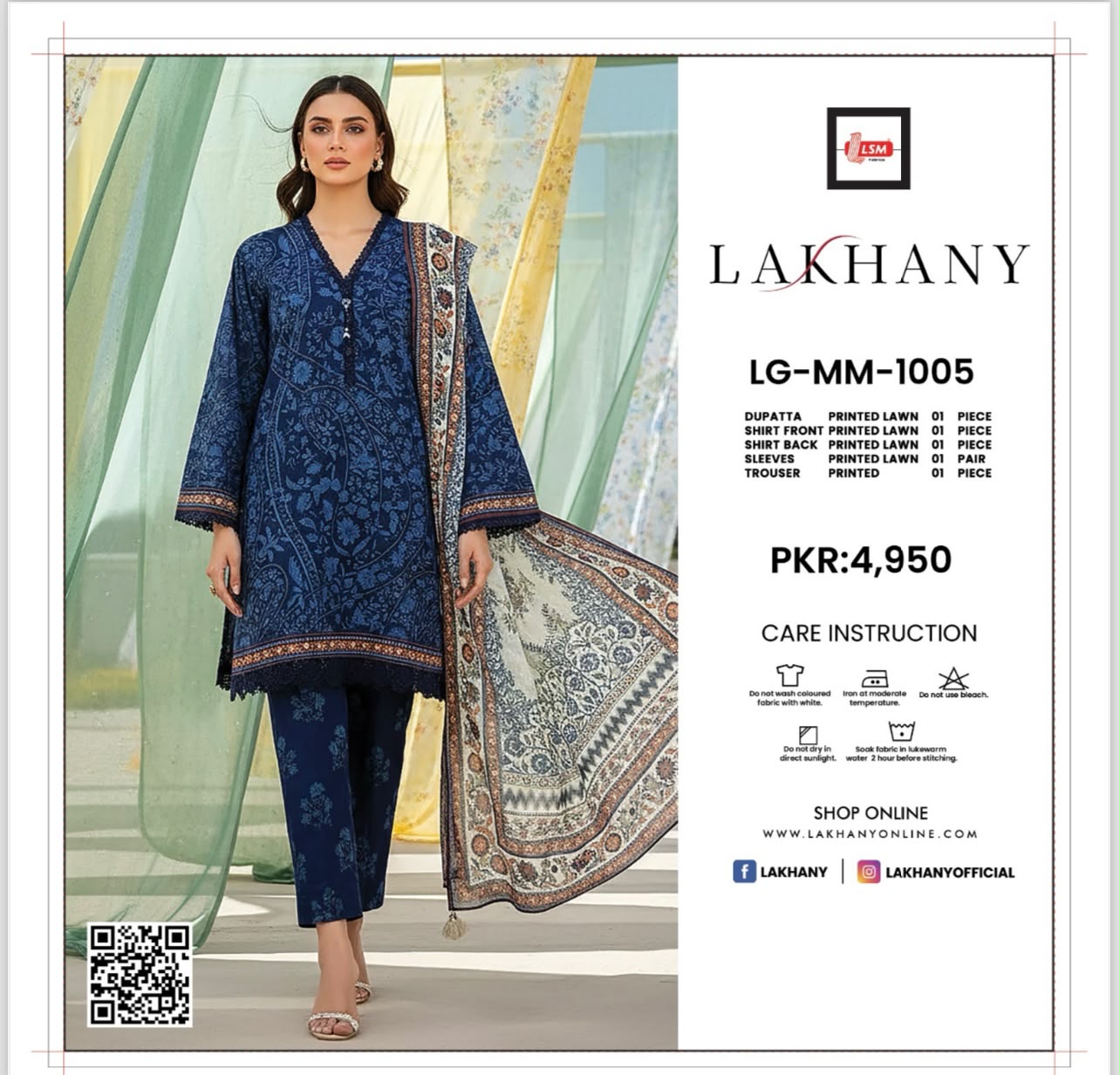 Lakhany Fabrics (LSM) Premium Unstitched Printed Lawn 3PC Collection